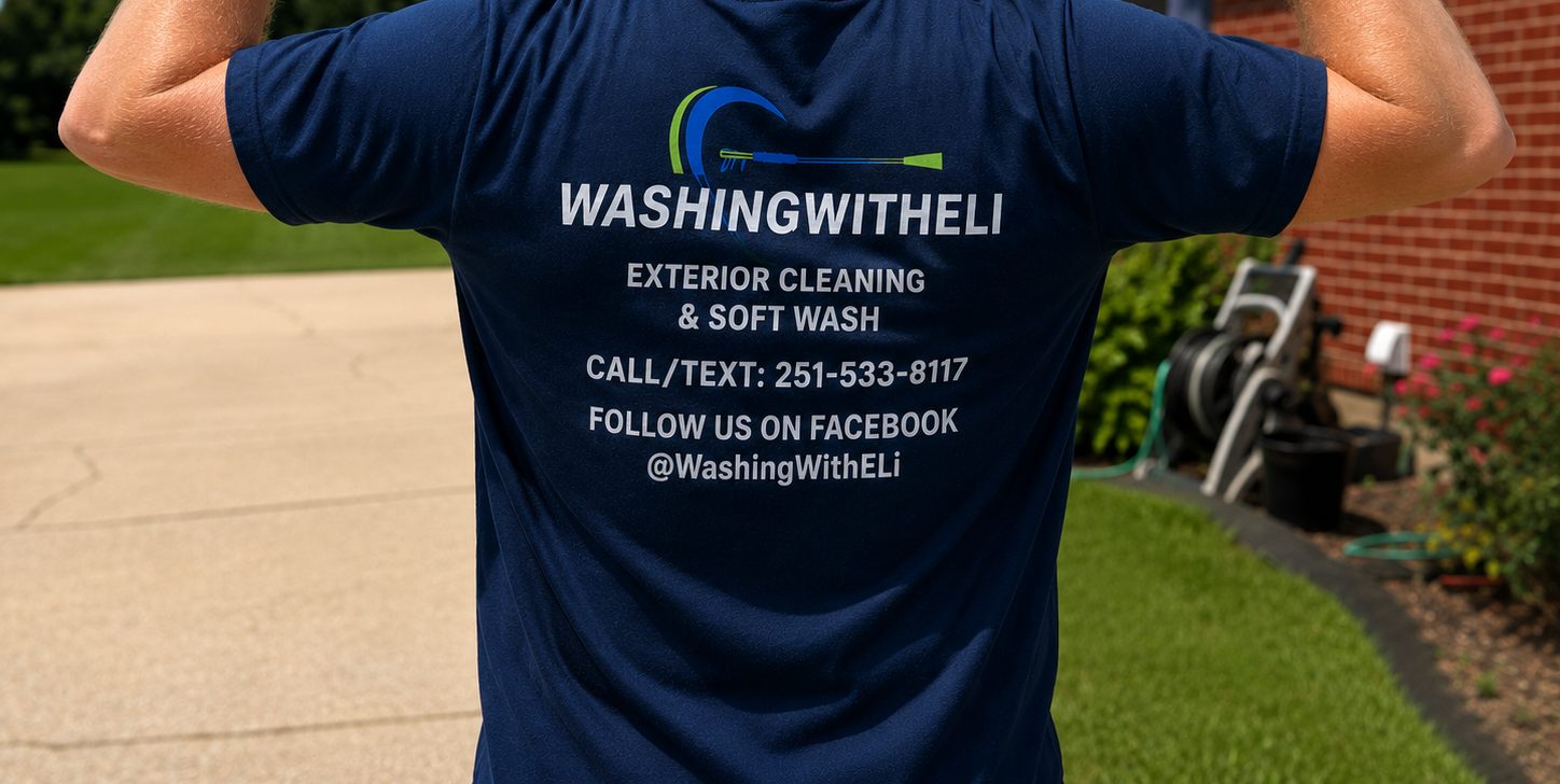 Washing With Eli branded shirt — call or text 251-533-8117, follow @WashingWithEli on Facebook
